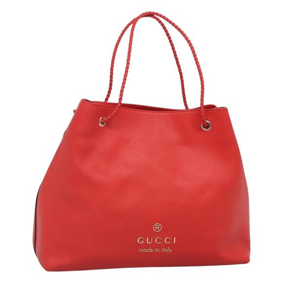 GUCCI Tote Bag Leather Outlet Red Gold - Picture 1 of 16